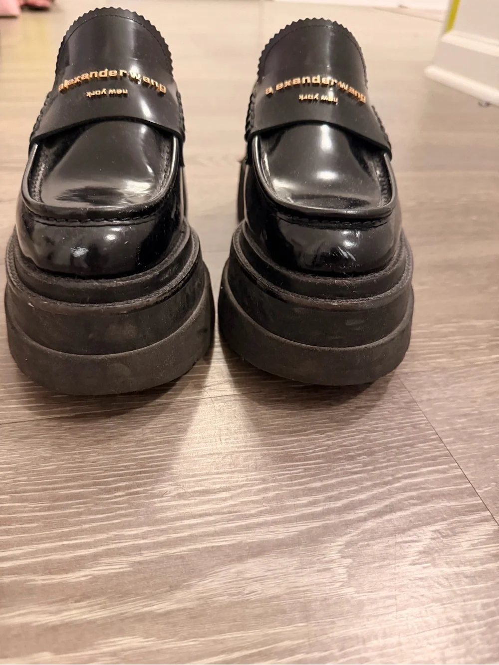 Alexander Wang Black Patent Platform Penny Loafers